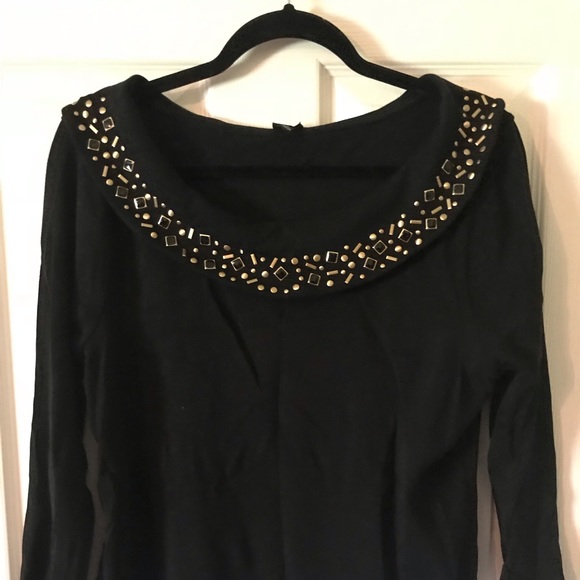 Rafaella Tops - 3 qtr sleeve black top with gold embellishments Rafaella Tops - 3 qtr sleeve black top with gold embellishments
